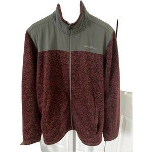 Eddie Bauer Men's XL TALL XLT Burgundy/Gray  Fleece Knit Full Zip  Jacket